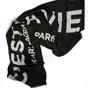 Karl Lagerfeld Black and Silver Ces’t Lavie Logo  Scarf
